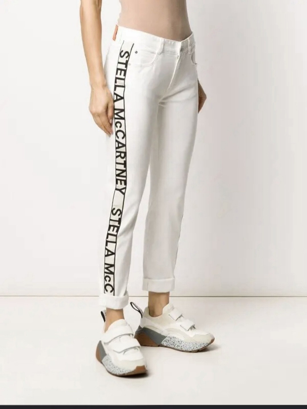 Stella McCartney White Logo Side-Stripe Jeans
